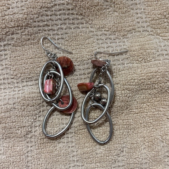 Silver and Red Dangle Earrings - Picture 1 of 1